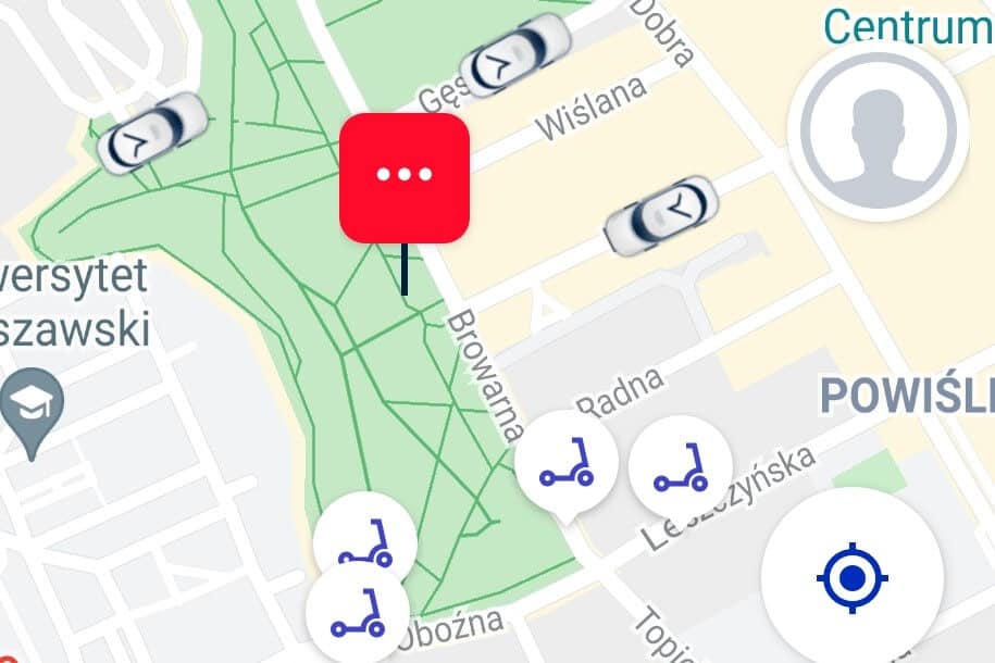 Aplikacja Free Now pokazuje nie tylko taksówki, ale też elektryczne hulajnogi