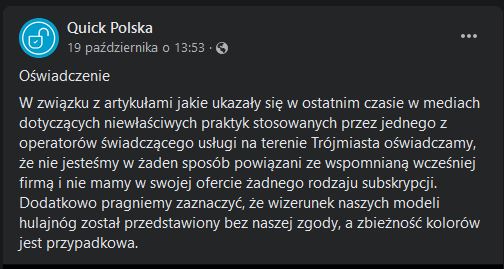 Oświadczenie Quick Polska