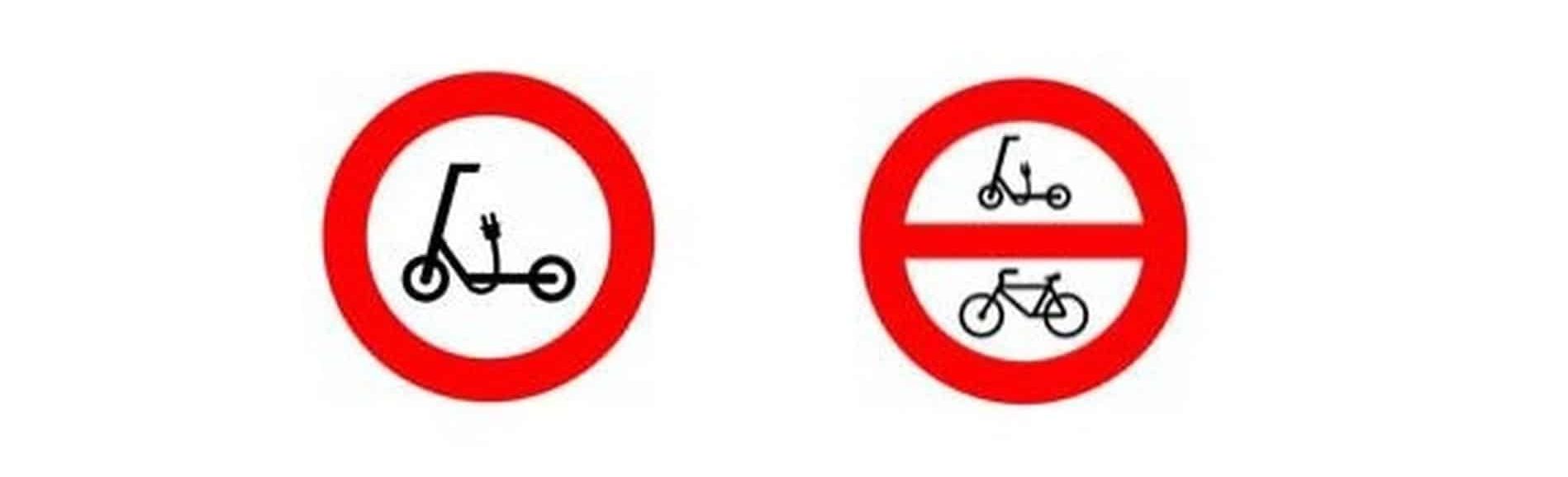 Hiszpania: elektryczna hulajnoga - znaki drogowe zakazu ruchu 