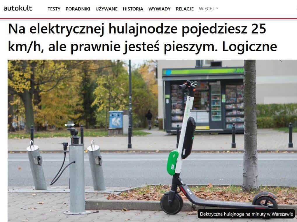 Hulajnogi elektryczne w Polsce - stare przepisy. Screen Autokult.pl