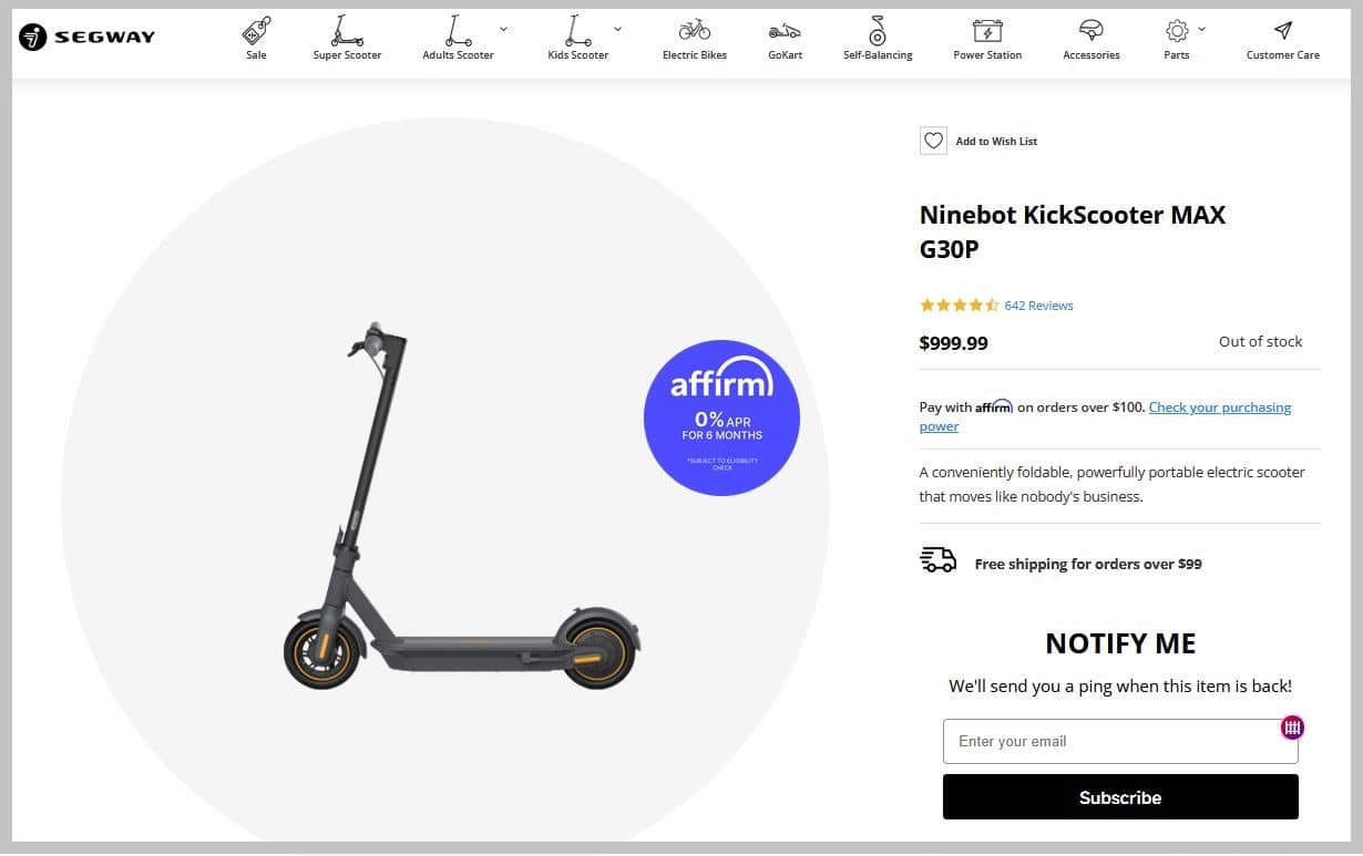 Max G30P - model, którego dotyczy akcja serwisowa (wezwanie serwisowe) firmy Segway Ninebot